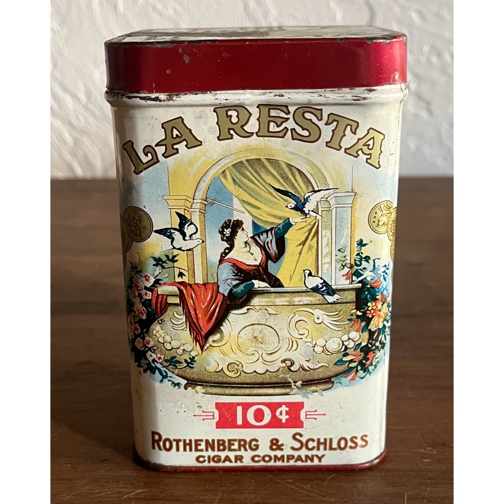 🌹La Resta brand Vintage Rothenberg & Schloss Cigar Tin Box Humidifier Antique🌹 - Picture 5 of 16